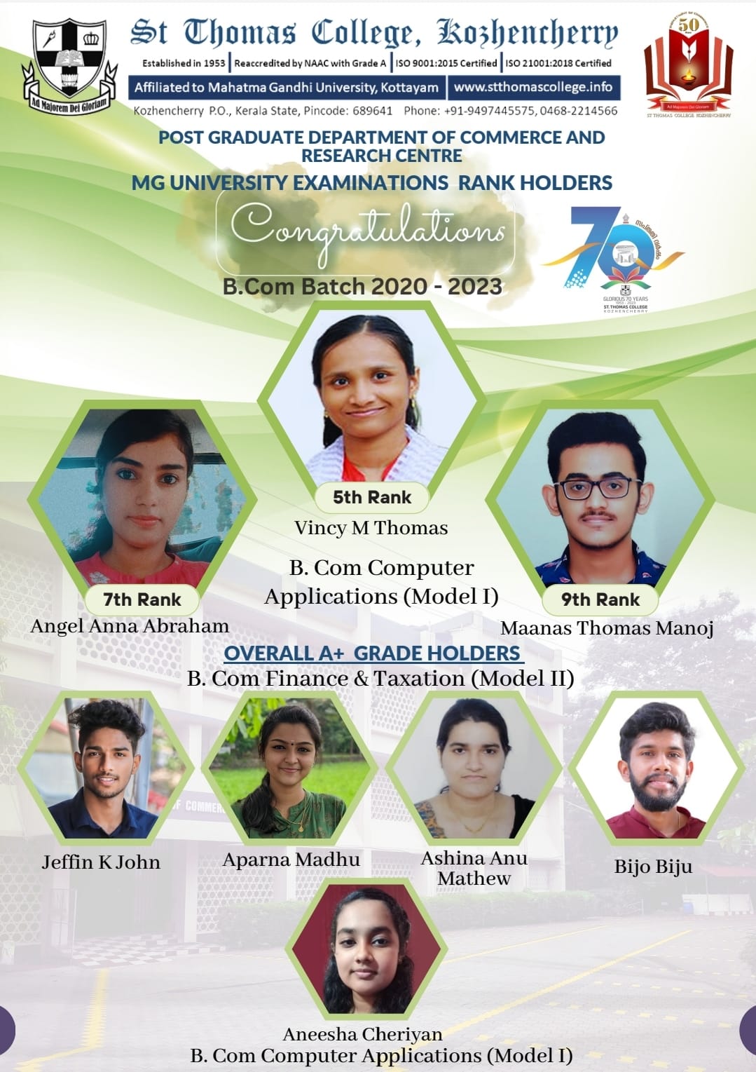 B.Com 20-23 Batch - Rank Holders & Toppers